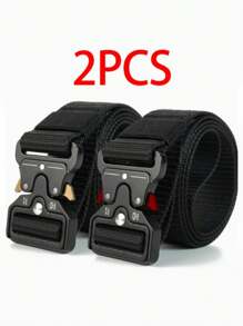 2pcs Men's Outdoor Sports Canvas Tactical Quick Release Waist Belt, Suitable For Casual, Outdoor, Hiking