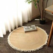 Tappeto a frange bohémien - Tappeto soffice con nappe antiscivolo per soggiorno e camera da letto, tappetino da pavimento leggero in stile boho (diametro 80 cm/45 cm/40 cm, beige) Decorazione per la stanza Decorazione camera da letto Tappeti