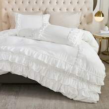3 Pcs White Ruffle Comforter Set Boho Shabby Chic Bedding Sets, Soft Fluffy Comforters Sets For All Season,Vintage Ruffled Microfiber Lightweight Quilt Set Gift For Women Girls For Room Decor With 1 Comforter And 2 Pillowcases - White - View 7
