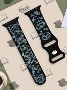 1条刻字书本图案表带，兼容40mm、41mm、42mm、44mm、45mm、46mm和49mm尺寸的表带。休闲/运动风格，柔软舒适，刻字硅胶表带，兼容 SE、11、10、9、8、7、5、4、3和Ultra系列。这款校园风格的智能手表表带男女皆宜。 - 黑色錶帶配綠色書 - 查看 5