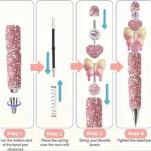6pcs Rhinestone Embellished Beaded Ballpoint Pen DIY Materials Kit, Sparkly Creative Stationery Supplies Suitable For Gifts In Holidays - Multicolor - View 6