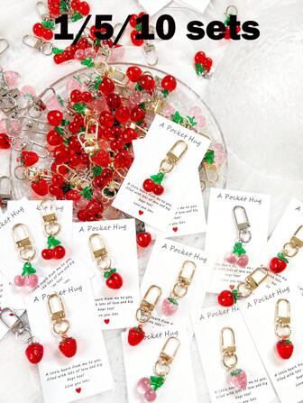 1/5/10 piezas Pendiente de llavero flor, fresa, cereza, manzana, corazón delicado y lindo, accesorio y dije a la moda para bolsas, regalo ideal para fiestas, Navidad, cumpleaños, Acción de Gracias para mujeres, estilo Y2K para decorar billeteras y bolsas, excelente para familia, amigos, maestros, compañeros de clase y pareja