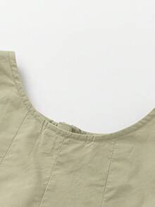 Balabala 2pcs/Set Young Girl Solid Color Bow Decor Camisole And Mini Skirt, Cute & Fashionable For Summer - Khaki - View 4