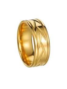 1 pieza Anillo de acero inoxidable con diseño de corte a la moda, duradero y de diseño unisex - ranuras geométricas - Ver 10