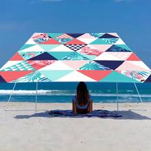 1 件热带植物与几何图案遮阳篷，轻盈舒适，热带度假风格，100% 涤纶，矩形，防水，防紫外线，适用于户外花园、露台、海滩、夏季，附赠尼龙绳 - 彩色 - 查看 4