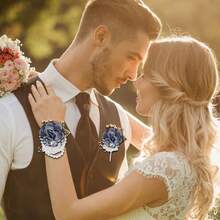 Wrist Corsages For Weddings, Gukasxi Flower Wrist Boutonniere Set Artificial Wedding Rose Bride Wrist Corsages Flowers Boutonniere For Prom, Wedding Flowers For Men Bride Bridesmaid Wedding Prom Decor