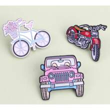 Ensemble mignon d'épinglettes en émail sur le thème des transports, collection adorable de broches inspirées des véhicules, trio amusant d'insignes de vélo et de moto pour l'école