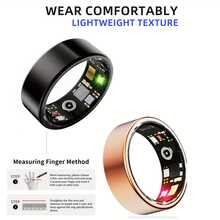 男女通用智能戒指健身追踪器 - 防水健康戒指，具备睡眠追踪、心率和血氧监测、家庭健康护理、步数和卡路里计数、手势滑动视频播放、内置动作手势功能、佩戴舒适（15/20mAh 可充电电池）