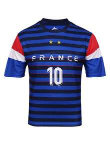 SURUIDA France World Cup Soccer Jersey For Teen Boys & Men, Round Neck Comfortable Sports Top, #10 Star Player Fall - Blue - View 8