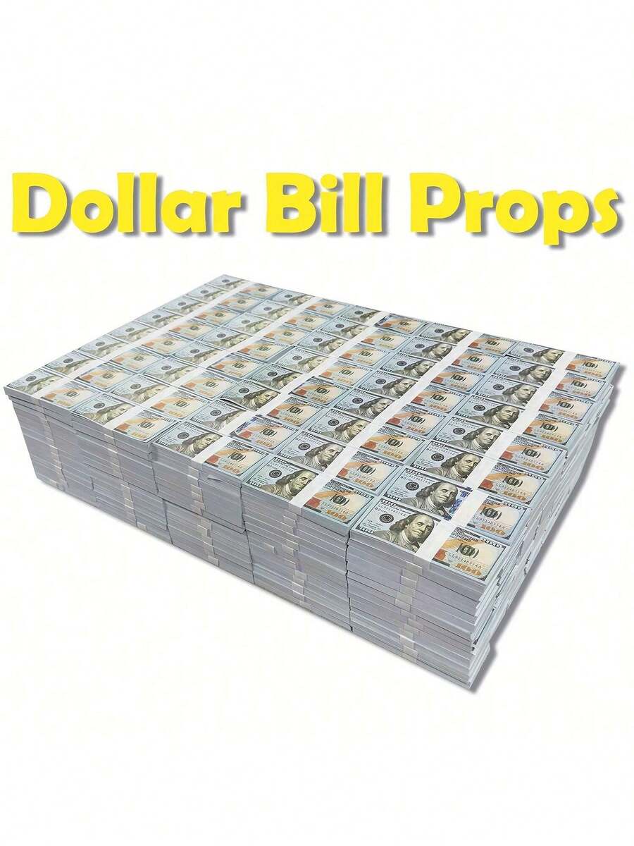 仿真100美元道具钞票，11.2厘米*4.6厘米规格；仿真100美元道具钞票，30*15毫米规格；仿真迷你100美元道具钞票，可用于节日折纸、派对氛围营造、情人节等场合；11.2厘米*4.6厘米花束纸道具钞票