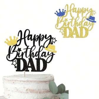 1pc Happy Birthday Dad Cake Topper With Glitter Crown Hat Love Father Best Dad Birthday Cake Pick For Happy Father's Day Theme Dad Birthday Party Cake Decorations Supplies