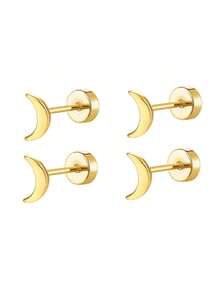 2 Pairs Flat Back Earrings For Women Men,Cartilage Earring For Simple Classic Star Moon Stud Earring - Gold - View 9