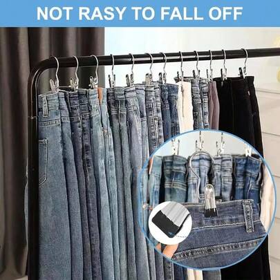 Stainless Steel Clothes Hanger Clips For Heavy Items - Durable Space-Saving Pants Rack Solution With Hook, Multi-Function Household Clothes Organizer, 360° Rotating Portable Clothespin For Closet, Laundry Room, Dorm, And Travel Convenience, High-Quality Laundry Wardrobe Accessory