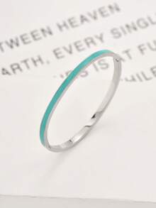 窄款不锈钢手镯，彩色珐琅装饰金色树脂涂层时尚女士袖口手链，进口商品