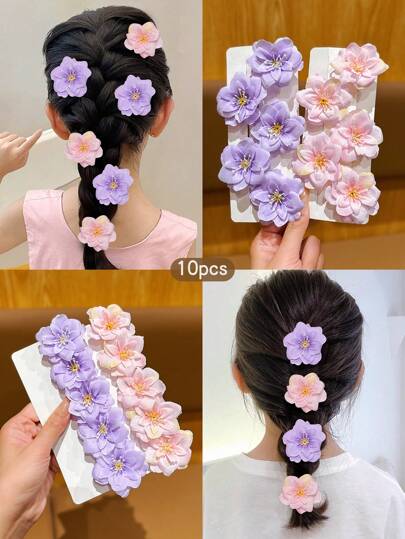 10pcs Pink & Purple Floral Hair Clips, Sweet Style Hair Accessories Suitable For Daily Use