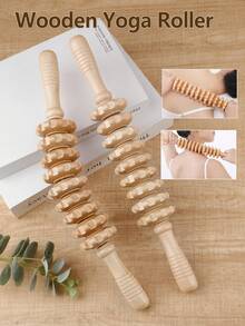 1 Multifunctional 9-Wheel Wooden Massage Roller Scraping Gua Board Wooden Massage Tool Full Body Meridian Massager,School,Back To School,Travel,Travel Essentials,Home Essentials,Spa,Massage Tool,Massage,Massager,Spa - Yellow - View 3