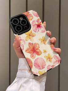 1pc Fresh Pink Flower Pattern Soft Padded Shock-Proof Phone Case Compatible With Apple & 15/15PLUS/15PRO/15PROMAX Waterproof Anti-Fall Scratch Resistant - Multicolor - View 4