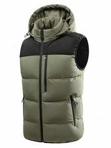 全新冬季男士无袖夹克户外运动徒步加厚连帽加厚可拆卸背心，适合年轻人