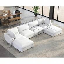 114" L-Shaped Modular Sectional Sofa – 4-Seat Oversized Cloud Couch With Down Feather Fill, Chaise, And Ottoman For Living Room - 白色 - 查看 4