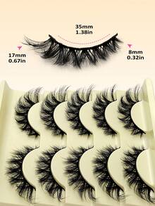 Asiteo 5 Pairs/Pack Natural Cat Eye Thick & Fluffy False Eyelashes, Dramatic Messy Faux Mink Lashes, Lengthening Eyelash Strips, Fox Eye Lifting Makeup Effect, Full Strip Lashes Can Extend And Thicken Outer Corner - 眼尾拉長款 - 查看 4