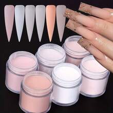 6 Colors Acrylic Powder Set, Nude Pink & White High Gloss Acrylic Powder Set, Nail Art DIY Design, 6 Colors Acrylic Nail 3D Sculpture French Manicure Extension & Nail Carving, Professional Polymer 3D Acrylic Nail Kit, Gift For Women & Girls - 彩色 - 查看 2