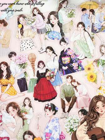 20 Sheets/Pack Landscape & Character Themed Sticker Pack, PET Material, Breeze & Sweet Series, Ideal For Scrapbooking, Planner Decor, DIY Crafts,School Supplies,Back To School