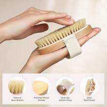 C POPCHOSE Dry Brushing Body Brush, Natural Bristle Dry Skin Exfoliating Brush Body Scrub For Flawless Skin, Cellulite Reduction, Lymphatic Drainage And Blood Circulation Improvement - 2 Count (PP+Boar Bristles) - View 2