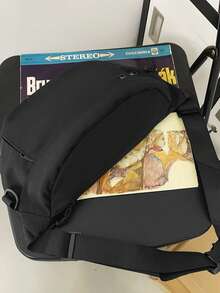 纯色尼龙面料时尚百搭男士运动休闲胸包，适合旅行和购物 - 黑色 - 查看 4