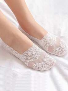 Women's Socks Summer Breathable Sweat Absorption Deep Mouth Lace Silicone Non-Slip Thin Cherry Blossom Boat Socks, No Show Socks - Multicolor - View 3