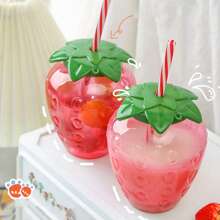 1 Pc Kawaii Strawberry Tumbler With Lid And Straw - Cute And PortableMilk Tea And Fruit Cup For Parties And On-The-Go Drinking