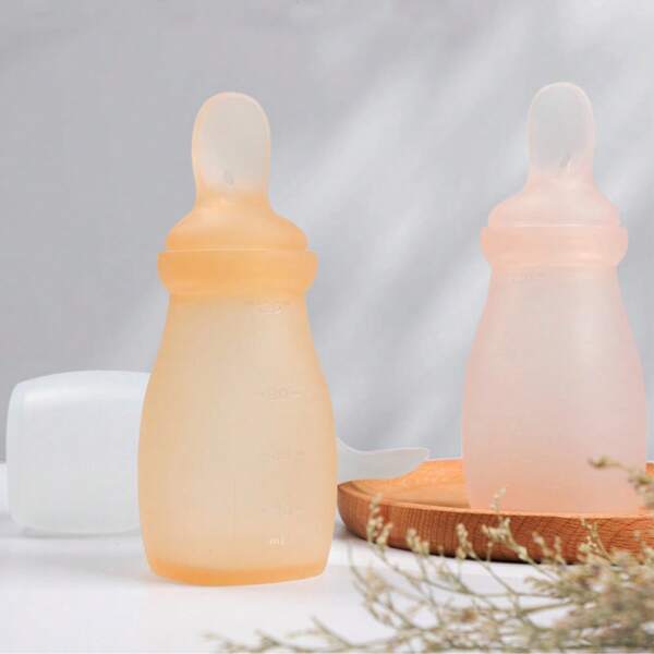 1 Pc Baby Silicone Food Feeder Squeeze Bottle 120ml/ 4.23 Oz Liquid Silicone For Fruit Juice Paste