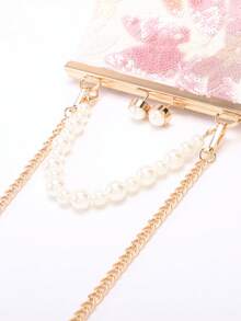 Queen Head Pearl Decorated Clip-Top Handle Bag For Women - Baby Pink - View 8