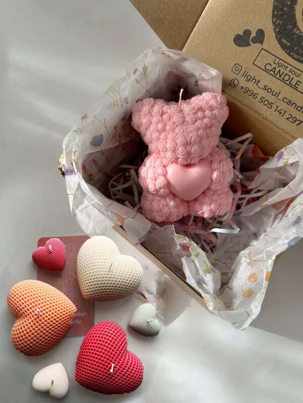 2-Piece Heart Rose Bear Silicone Mold Set - DIY For Plaster Aromatherapy, Mousse Cake & Handmade Crafts