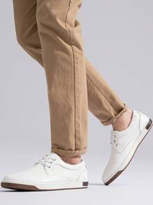 SHOESMALL Men's White Casual Shoes Memory Foam Fashion Sneakers 3 Eyelets Business Dress Sneaker - A81Q06-白色 - 查看 2