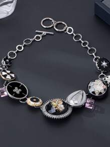 1pc European And American Style Punk Multi-Element Chain Necklace, Suitable For Women To Wear Daily, Party And Gathering