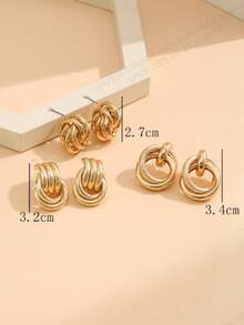 6pcs Fashionable Gold-Tone Earrings, Suitable For Daily Wear - Yellow Gold - View 3