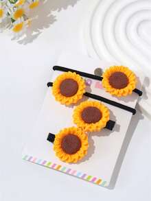 4pcs/Set Girls' Countryside Resin Yellow Sunflower Style Hair Clips & Hair Bands - Yellow - View 5