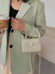 New Spring/Summer European And American Style All-Match Women's Bag,Sparkling, Sparkling, Elegant, Charming, Exquisite, And Quiet Mini Artificial Bead Carrying Bag, Fashionable, Luxurious, Female, Suitable For Parties, Weddings, Dances, Dinners/Banquets, Cocktails, The Best Gift For Women,Cross Body Bag,Ladies,Lover,Weekend And Holiday,Vacation,Holiday,Summer, Seaside,Beach Bag,Holiday Essentials,Travel Bag , Valentine's Day , Valentine's Day - White - View 4