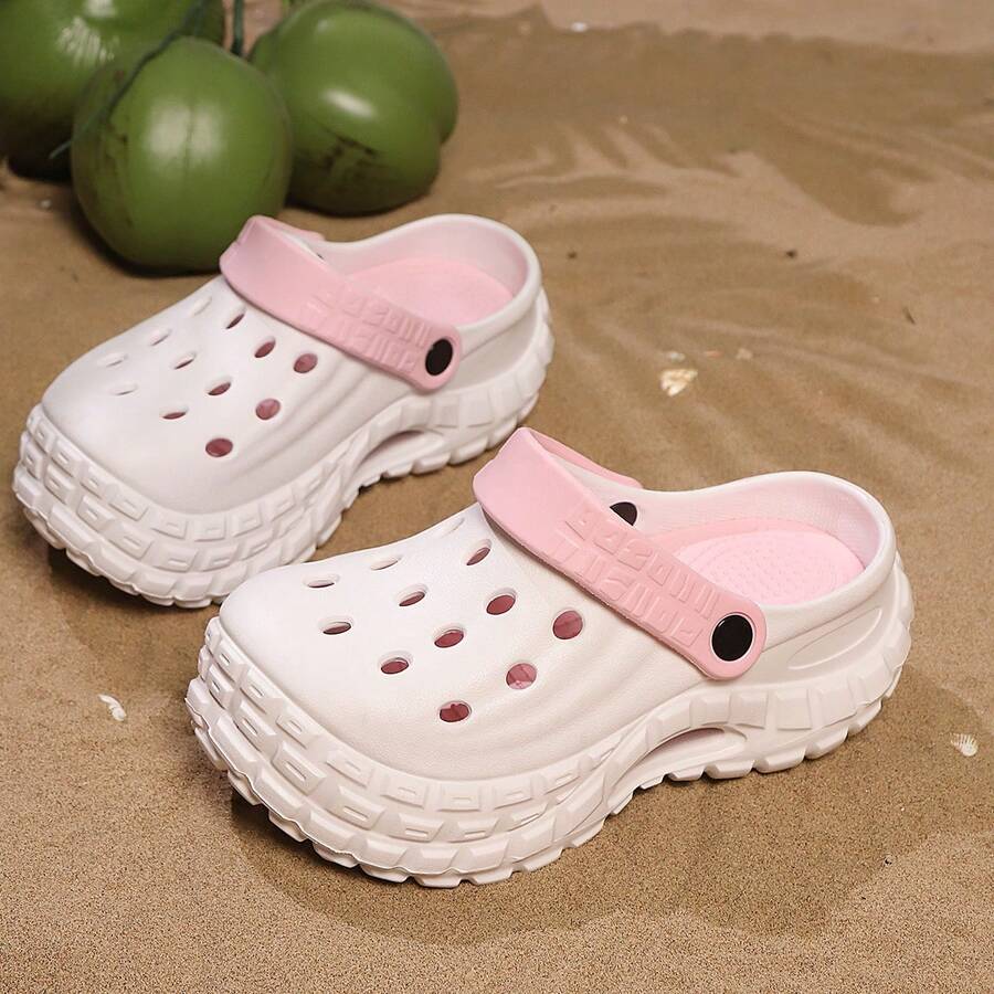 夏季新款Eva轻便木屐女款穆勒鞋，专为情人节设计。透气圆头，简约纯色凉鞋，可拆卸Eva软鞋垫，男女通用时尚风格，是女士户外休闲一脚蹬木屐的理想之选。 - 白/粉紅色 - 查看 1