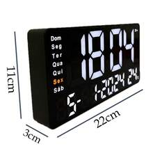 Relógio Digital LED De Parede E Mesa Calendário Alarme Data Temperatura LE-2167 - Preto - Visão 4