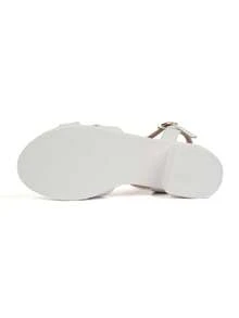 Sandalias de tacón alto blancas con tacón grueso, suela de PU y punta redonda, sandalias de tacón alto para mujer, elegante estilo de fiesta, nuevas llegadas de verano, cómodas y versátiles - Blanco - Ver 6