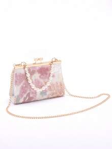 Queen Head Pearl Decorated Clip-Top Handle Bag For Women - Baby Pink - View 7