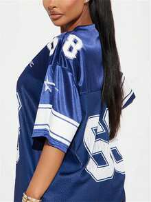 قميص كاجوال قصير الأكمام من الشبك والرقعة بطراز رجعي للنساء، قميص رياضي بتصميم يونيفورم