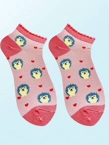 1 Pair/3 Pairs Ladies Colorful Bubble Mouth Hedgehog, Heart, Leaf Patterns Soft, Versatile, Comfortable Short Socks For Everyday Wear - Multicolor - View 13