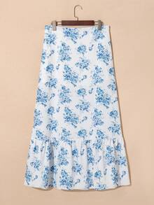 Acelitt Đầm maxi dáng suông xẻ tà, cạp cao, họa tiết hoa nhí phong cách Bohemian màu xanh da trời nhạt, họa tiết hoa nhí, dành cho mùa hè. - Màu xanh lam - Xem 6