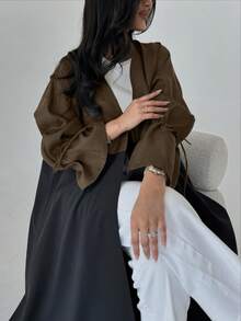Loose Fit Color Block Open Front Long Cardigan, Casual Style, Spring/Summer Women - Dark Brown - View 2