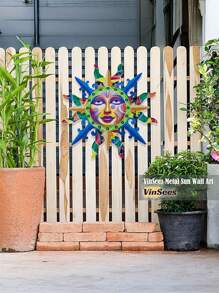 1 Pc Metal Sun Face Outdoor Wall Decoration, 13-Inch Colorful Sun Wall Art Hanging Decorative Gift, Wery Suitable For Garden Decoration, Balcony, Courtyard, Terrace, Fence