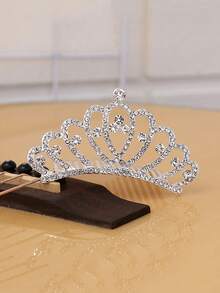 1pc Silver Elegant Princess Headpiece Hair Accessories Headband Hair Comb, Women European&American Masquerade Crown Tiara, Alloy Crystal Bridal Wedding Party Birthday Cosplay Decor - Silver - View 7