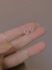 1 Pair Sparkling Horse Hoof U-Shape Stud Earrings, Fashionable, Luxurious, Elegant, Niche Design, Exquisite Earrings Suitable For Daily Wear, Gatherings, Parties