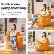 MAXYOYO Bean Bag Chair, Tufted Bean Bag Sofa With Boucle Fabric, Comfy Lazy Chair With Filler, Living Room Sofa Adults Teens, Accent Couch Bedroom Dorm, Beige - Màu cam (Vải có dây) - Xem 6